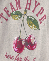 Girls 'Team Hype' Cherry Graphic Tee - Grey/Burgundy