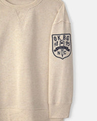 Boys Logo Patch French Terry Pullover Sweatshirt - Cream