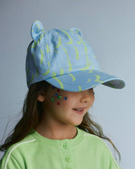 Toddler Baseball Hat with Ears in Abstract Print - Blue