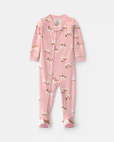 Baby Girl 1-Piece Cow 2-Way Zip DreamPlush Snug Fit Footed Pajama - Pink