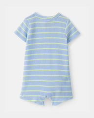 Baby Boy Striped Waffle-Knit Romper - Blue