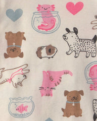 Toddler Girl 4-Piece Pets 100% Cotton Snug Fit Pajama Set - Pink/Cream