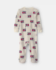 Toddler Boy 1-Piece Firetrucks Thermal Snug Fit Footed Pajama - Cream