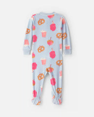 Toddler Girl 1-Piece Festival Treats DreamPlush Snug Fit Footed Pajama - Blue
