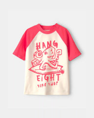 Boys Octopus Short-Sleeve Rashguard - Red/Cream