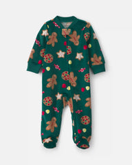 Baby Christmas Gingerbread 2-Way Zip DreamPlush Sleep & Play Pajamas - Green