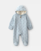 Baby Boy Train Teddy Fleece Long-Sleeve Jumpsuit - Blue