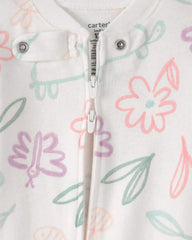 Baby Girl Floral 100% Cotton Snug Fit 1-Piece Pajama - White