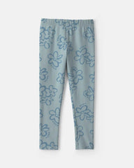 Girls Floral Pull-On Stretch Leggings - Blue