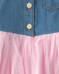 Baby Girl Chambray Tulle Short-Sleeve Dress - Light Wash