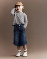 Toddler Girl Striped Ruffle Edge Long-Sleeve Top - Dark Grey/Ivory