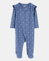 Baby Girl Mini Floral 2-Way Zip Ribbed Sleep & Play Pajamas - Blue