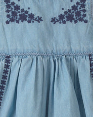 Baby Girl Floral Embroidered Chambray Dress