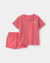 Baby Boy 2-Piece Stripe Short-Sleeve Top & Short Set - Coral