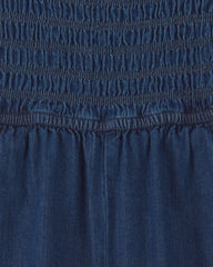 Girls Smocked Denim Wide-Leg Jumpsuit - Dark Wash