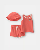 Baby Boy 3-Piece Palm Tree Top & Short Set - Coral