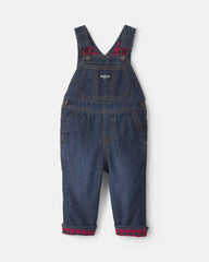Baby Boy Buffalo Check Denim Overalls - Dark Wash