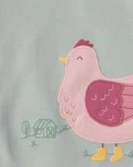 Toddler Girl 4-Piece Country Chicken 100% Cotton Snug Fit Pajama Set - Green/Cream