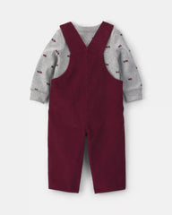 Baby Boy 2-Piece Holiday Corduroy Long-Sleeve Overall Set - Burgundy/Grey