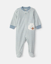 Baby Milk & Cookies Striped Fleece 2-Way Zip Sleep & Play Pajamas - Blue