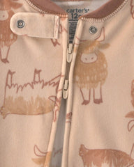 Baby Boy 1-Piece Cow 2-Way Zip DreamPlush Snug Fit Footed Pajama - Brown