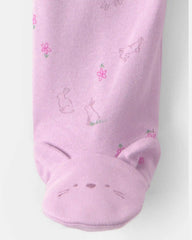 Baby Girl Bunny 100% Cotton 2-Way Zip Sleep & Play Pajamas - Purple