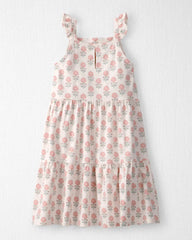 Girls Organic Cotton Tiered Dress in Rosebud Petal Print