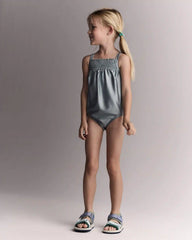 Toddler Girl Smocked One-Piece Swimsuit - Pale Blue