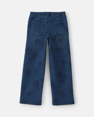 Girls Floral Denim Straight Jeans - Medium Wash