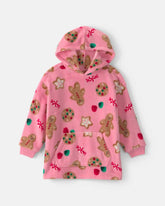 Girls Christmas Gingerbread Fleece Pyjama Hoodie - Pink