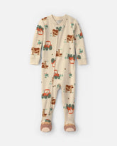 Toddler Boy 1-Piece Farm 100% Cotton Snug Fit Footed Pajama - Beige