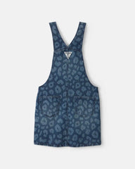 Girls Leopard Denim Skirtall - Dark Wash