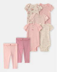 Baby Girl 7-Piece Bodysuits & Pants Set - Pink
