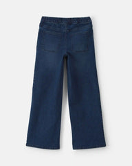 Girls Floral Denim Wide-Leg Jeans - Dark Wash
