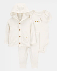 Baby 3-Piece Chick Little Cardigan Set - Ivory