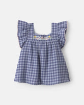 Baby Girl Gingham Twill Top - Blue