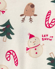 Toddler 2-Piece Christmas Holiday Icon 100% Cotton Snug Fit Pajama Set - Cream