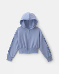 Girls Floral Fleece Zip-Up Hoodie - Blue