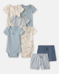 Baby Boy 7-Piece Bodysuits & Shorts Set - Blue/Ivory