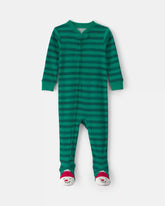 Baby 1-Piece Christmas Snowman 2-Way Zip 100% Cotton Snug Fit Footed Pajama - Green