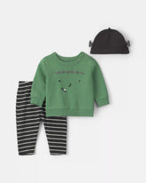 Baby 3-Piece Halloween Monster Top & Pant Set - Green/Black
