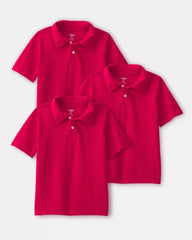 Boys 3-Pack Uniform Piqué Polo Shirts - Red