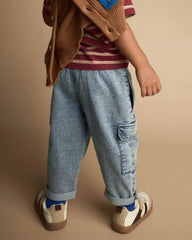 Toddler Boy Cargo Pant in Avenue Wash - Blue/Heather Grey