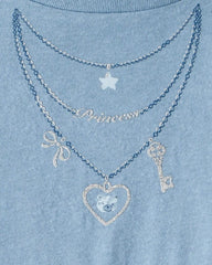 Girls Charm Necklace Long-Sleeve Graphic Tee - Blue