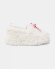 Girls Fuzzy Bow Slippers - Cream/Pink