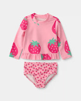 Baby Girl 2-Piece Strawberry Rashguard Swimsuit Set - Pink