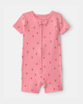 Toddler Girl Floral 100% Cotton 1-Piece Romper Pajama - Pink