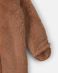 Baby Bear Teddy Fleece Long-Sleeve Jumpsuit - Brown