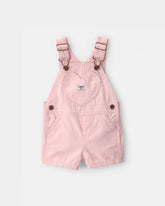 Baby Girl Heart Pocket Canvas Shortall - Pink