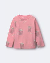 Toddler Girl Long-Sleeve Relaxed Graphic Tee in Popcorn Print - Light Pink